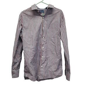 Fairline Mens Large Slim Fit Striped 100% Cotton Long Sleeve Button Up Shirt